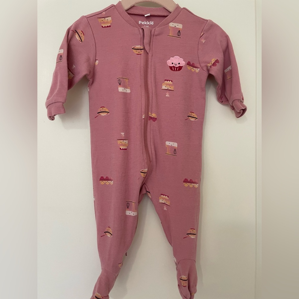 SOLD-♥️Pekkle-Pink Kids One Piece with Fun Cupcake Print
